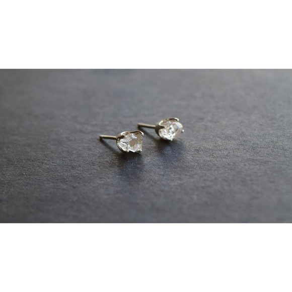 Sterling silver stud earrings, alternative diamond, uncut natural gemsto… - Picture 1 of 3